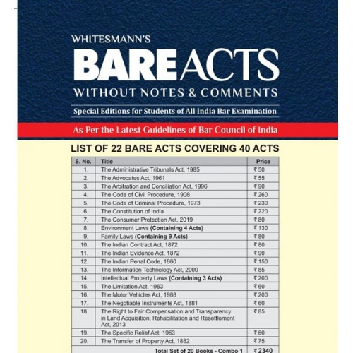 Whitesmann's Bare Acts for All India Bar Examination (AIBE) 2023 as per Bar Council of India Notification (Set of 22 Books)